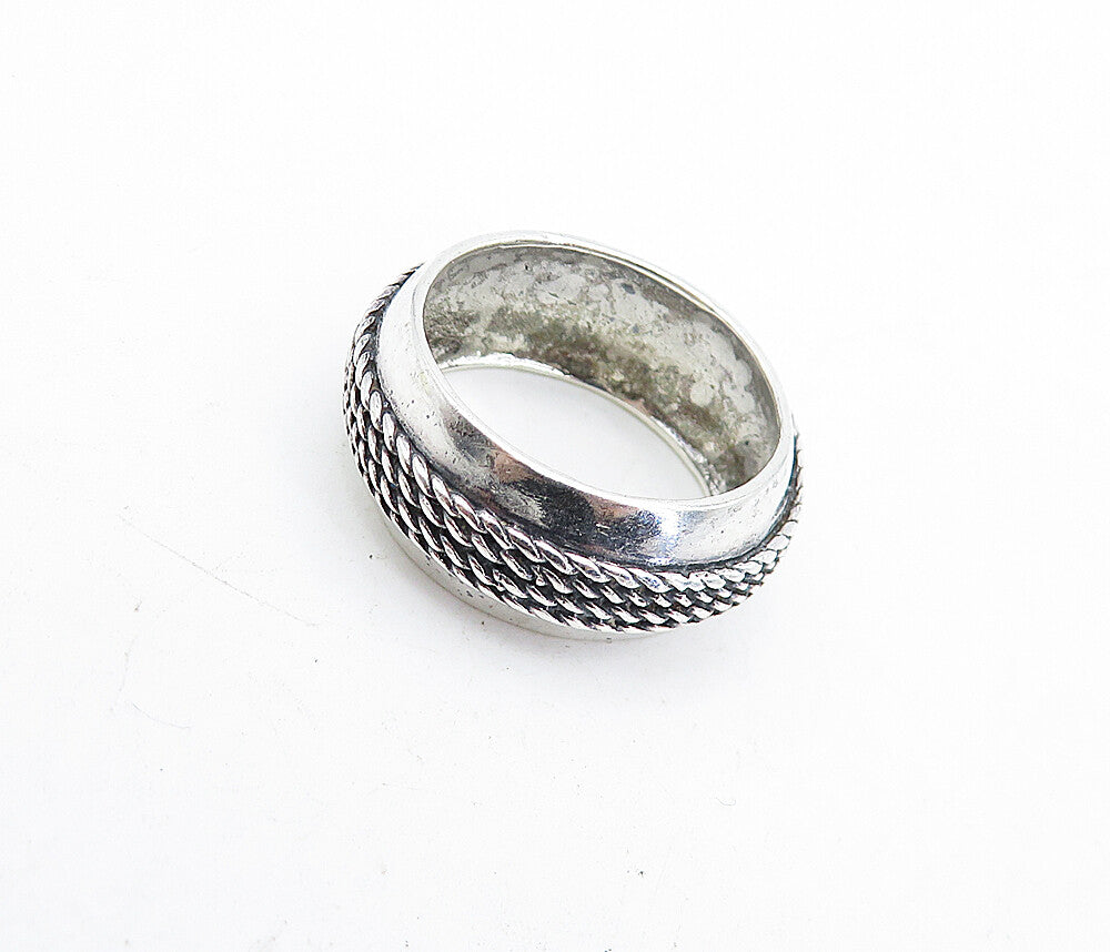 925 Sterling Silver  Vintage Rope Twist Detail Round Band Ring Sz 7  RG4999