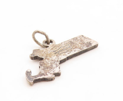 925 Sterling Silver Vintage Pendant Dark Tone Cutout Mass Map Charm  PT23742
