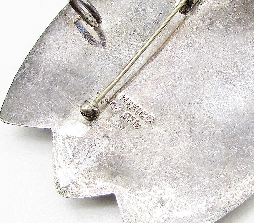 MEXICO 925 Silver Vintage Wavy Art Deco Pendant Brooch Pin BP1022