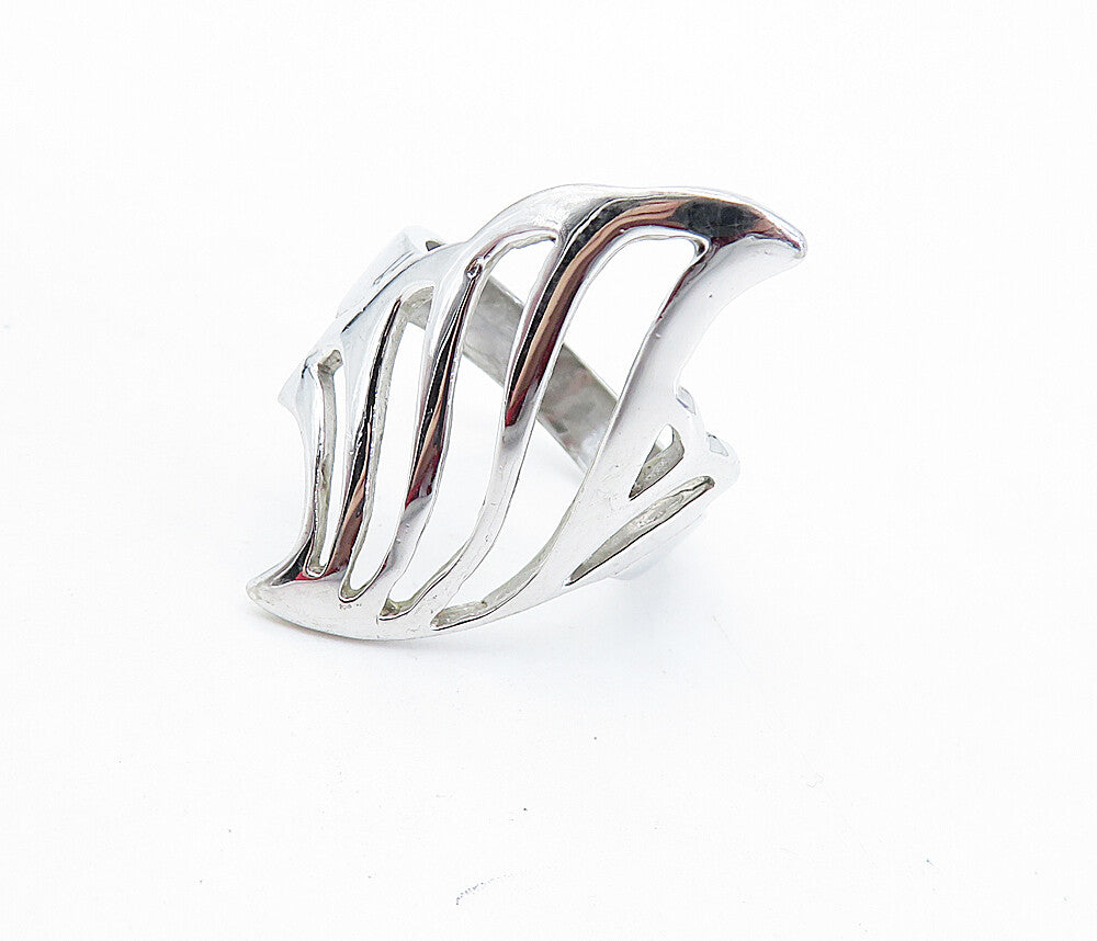 925 Sterling Silver  Shiny Polished Cutout Design Band Ring Sz 7.5  RG6774