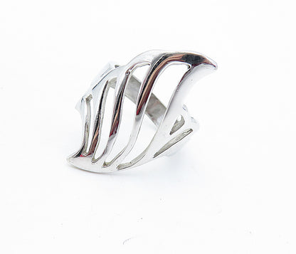925 Sterling Silver  Shiny Polished Cutout Design Band Ring Sz 7.5  RG6774