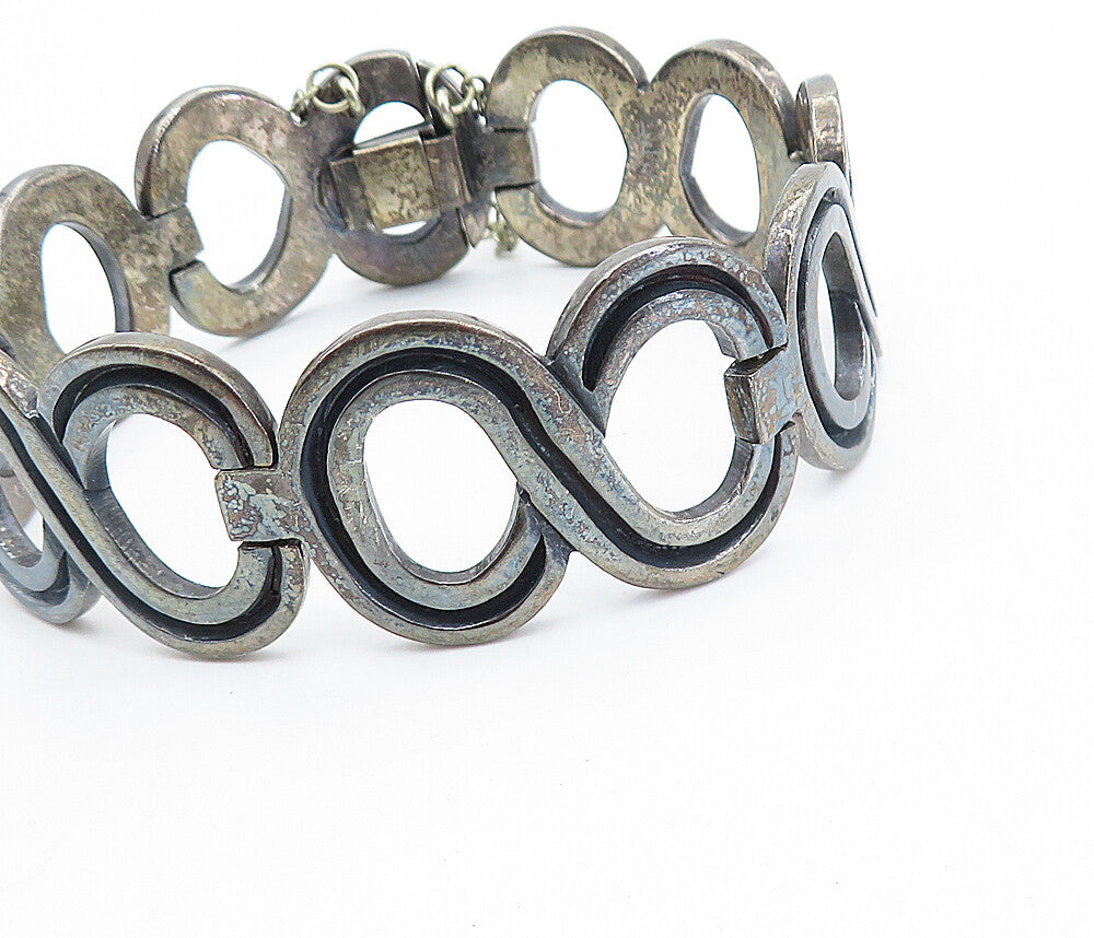 925 Sterling Silver Vintage Antique Infinity Hinge Link Chain Bracelet BT2905