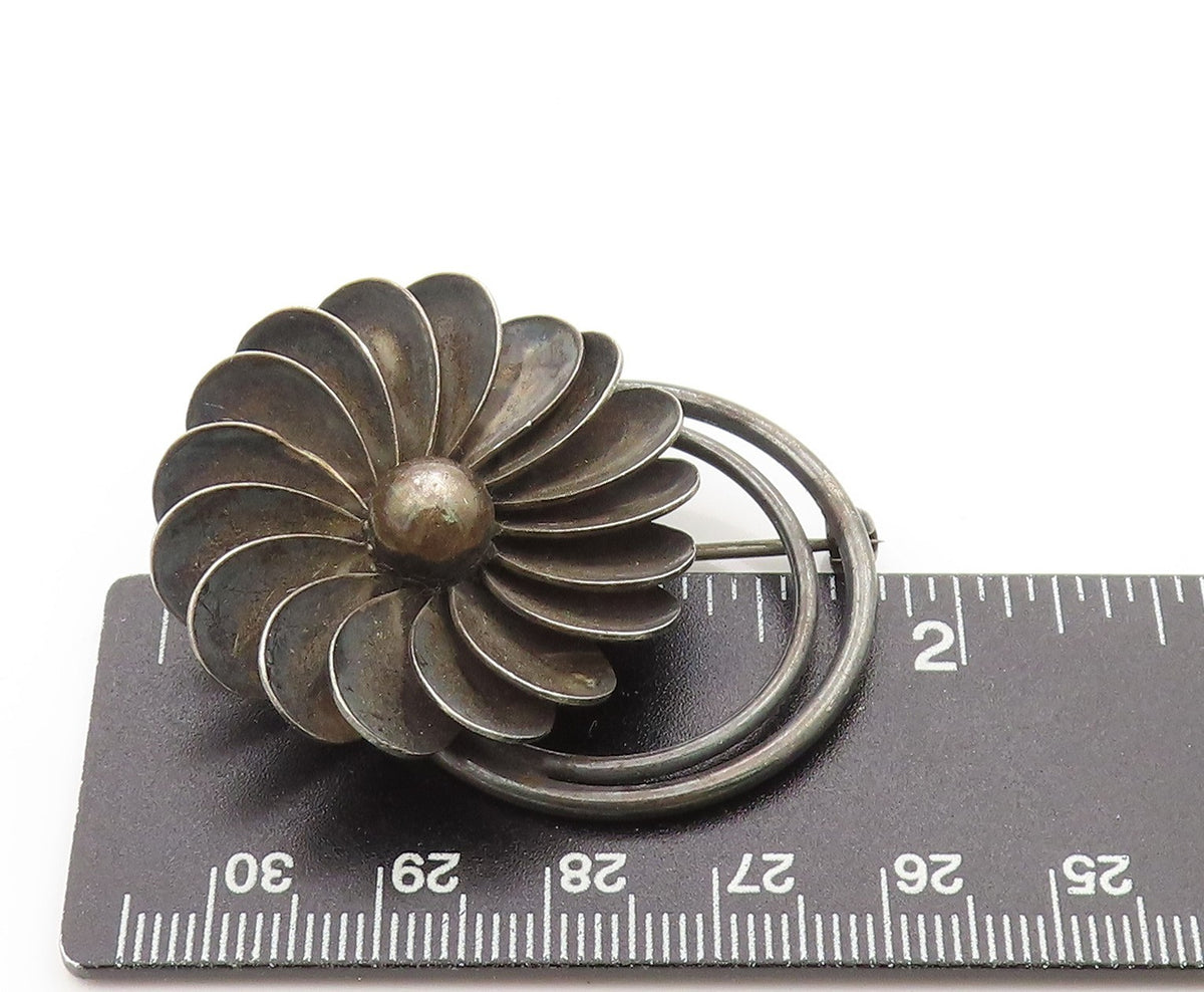 925 Sterling Silver Vintage Brooch GEORG JENSEN DENMARK Floral Design  BP11862
