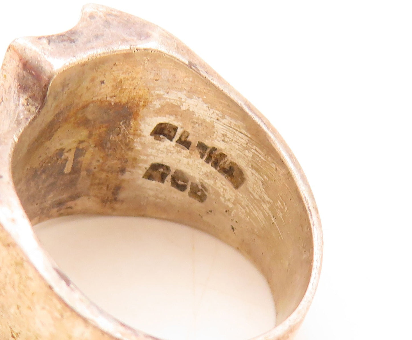 925 Sterling Silver Vintage Ring MEXICO Dark Tone Wave Carved  Sz 7.5  RG31462
