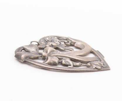 925 Sterling Silver Vintage Pendant Dark Tone Floral Love Heart Cutout  PT24025