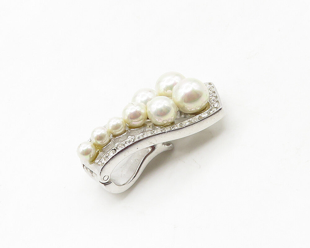 925 Sterling Silver  Shiny Petite Pearls & White Topaz Pendant  PT13776