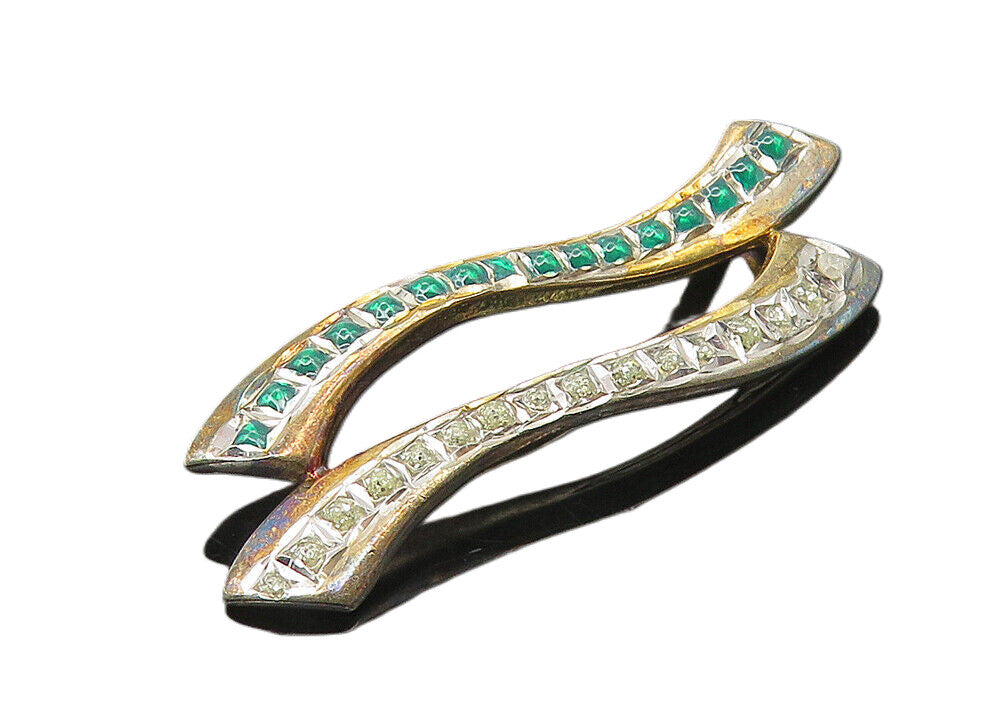 925 Sterling Silver  Vintage Green & White Topaz Shiny Pendant  PT9401