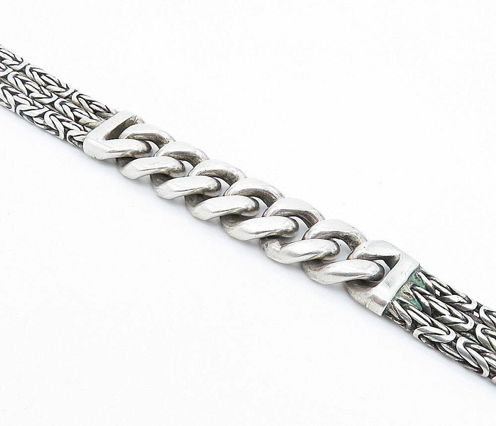 925 Sterling Silver Vintage Antique Byzantine Multi Strand Chain Bracelet BT2492