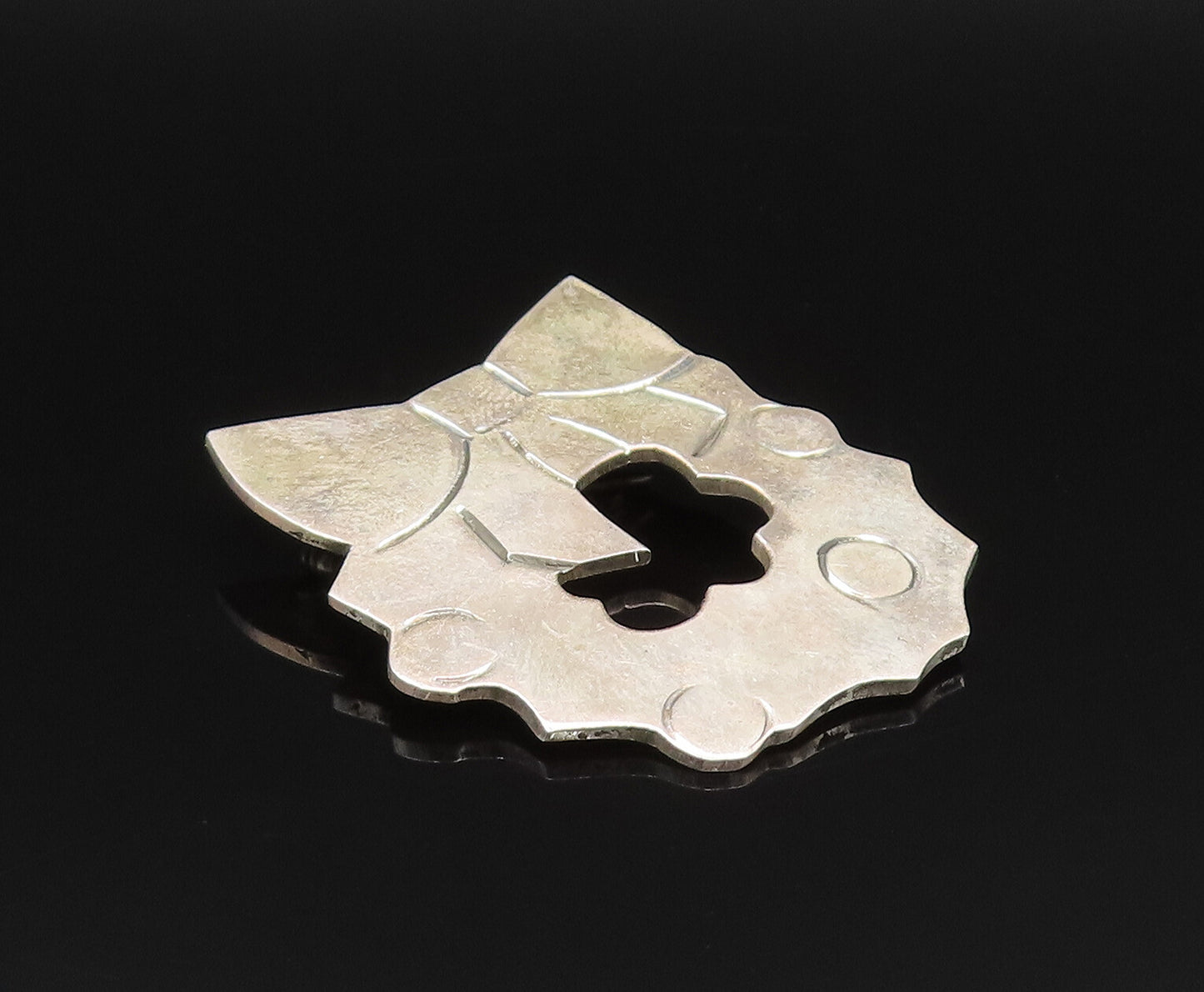 MEXICO 925 Sterling Silver Vintage Etched Bow Tie On Wreath Brooch Pin BP9674