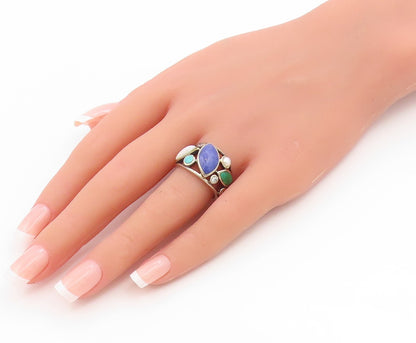 925 Sterling Silver Vintage Ring Classic Multi Gemstone Band  Sz 7.5  RG36063