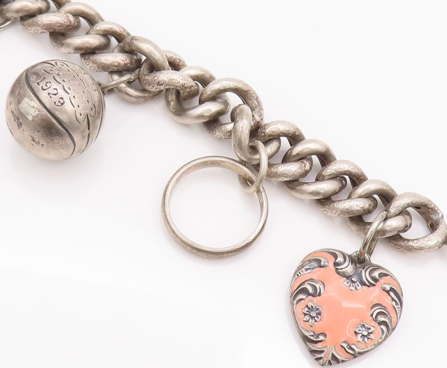 925 Sterling Silver Vintage Bracelet Carnelian & Carved Dangling Charms  BT10210