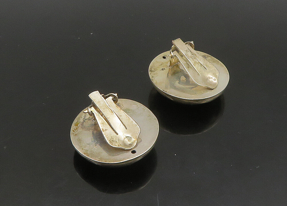 925 Sterling Silver  Vintage Round Hollow Dome Non Pierce Earrings  EG11400