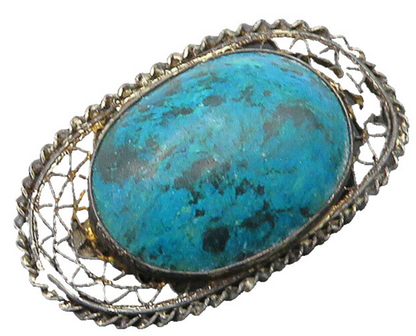 ISRAEL 925 Silver  Vintage Antique Turquoise Wire Web Brooch Pin  BP9523