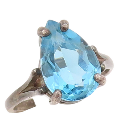 925 Sterling Silver Vintage Ring Cutout Neck Drop Cut Blue CZ  Sz 5  RG28731