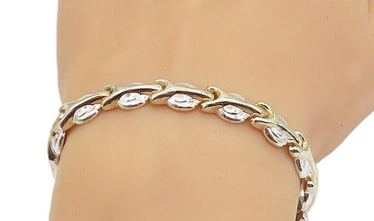 925 Sterling Silver  Polished 2 Tone Wrench Hinge Link Chain Bracelet  BT3328