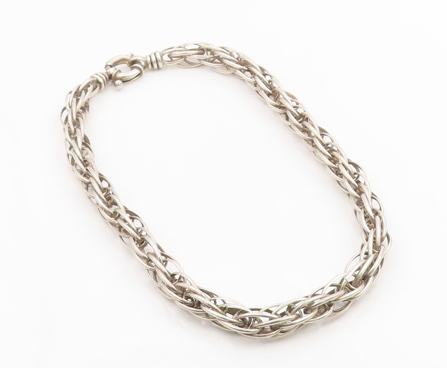 925 Sterling Silver Vintage Necklace SUARTI BALI Intertwined Foxtail Link NE4877