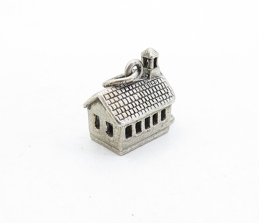 925 Sterling Silver  Vintage Petite Dark Tone Church House Pendant  PT4363