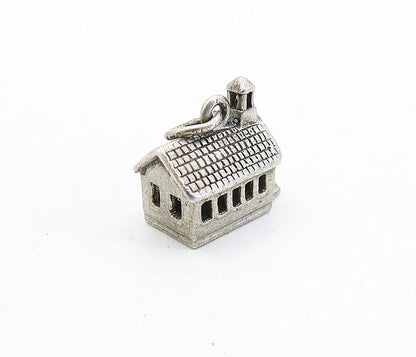 925 Sterling Silver  Vintage Petite Dark Tone Church House Pendant  PT4363