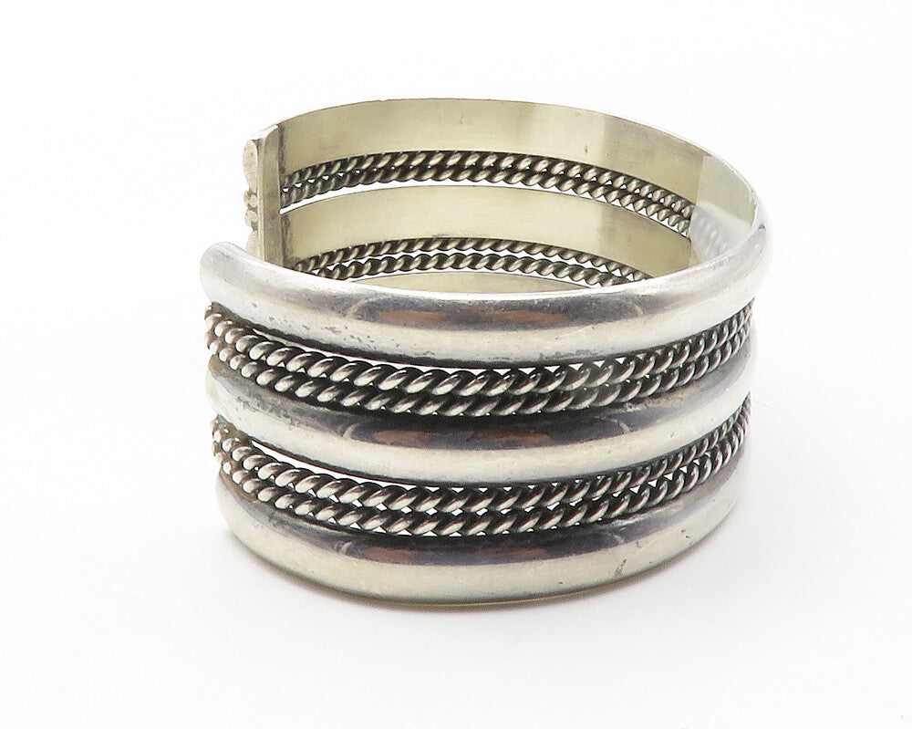 NAVAJO 925 Sterling Silver  Vintage Shiny Rope Twist Cuff Bracelet  BT5525