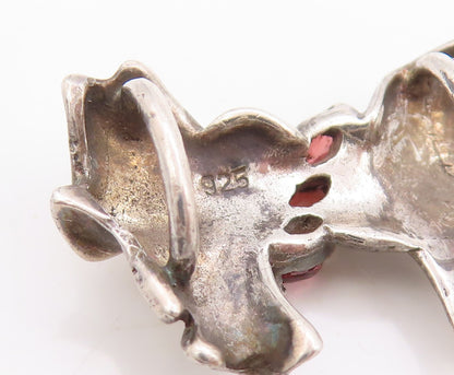 925 Sterling Silver Vintage Pendant Three Stone Garnet Ribbon Bow Charm  PT25033