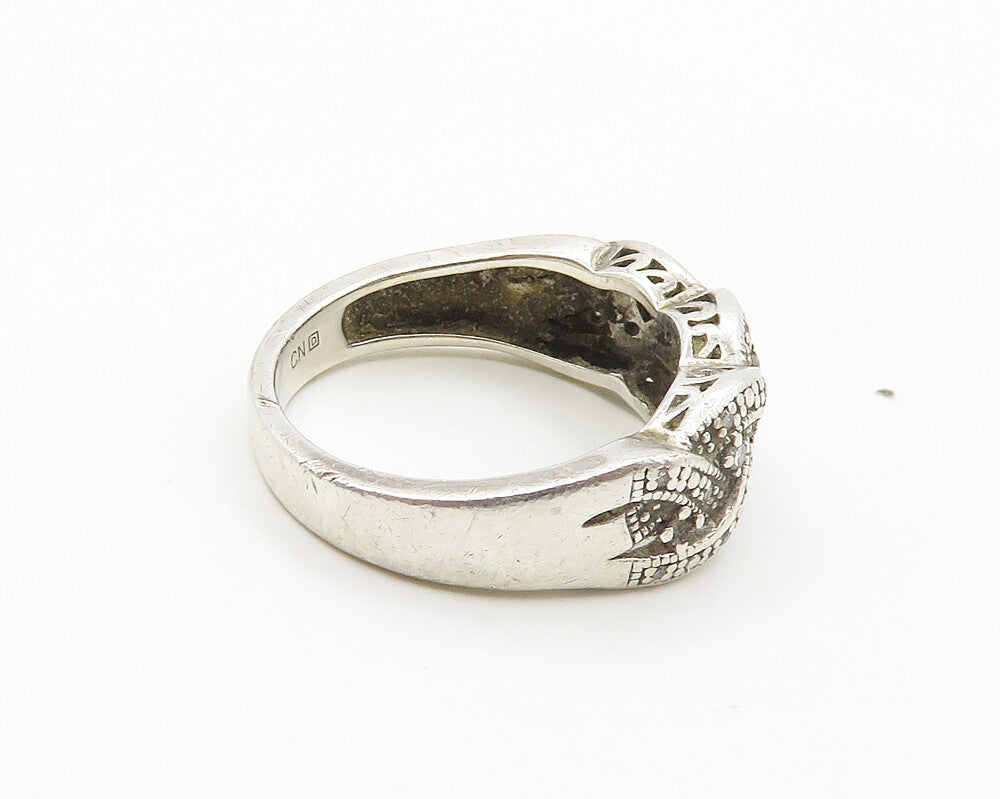925 Sterling Silver  Vintage Genuine Diamonds Weaved Band Ring Sz 7  RG17976