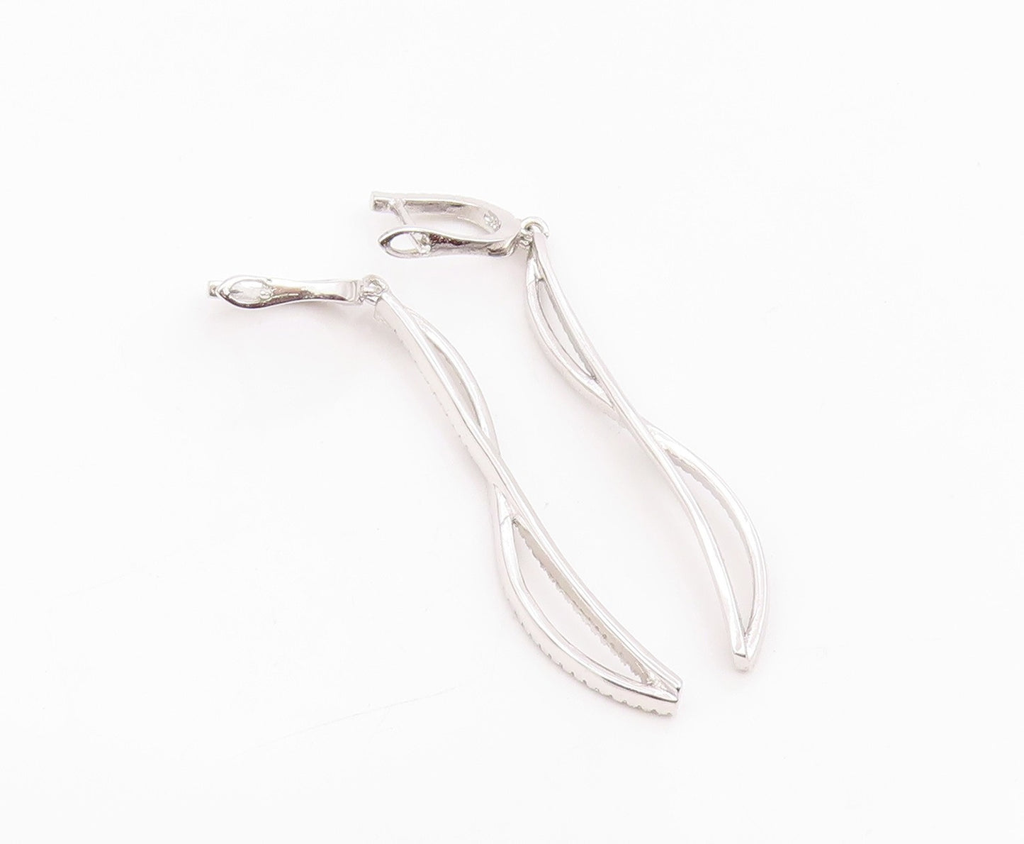 925 Sterling Silver Vintage Earrings CZ Pave Modernist Twisted Dangle  EG14228
