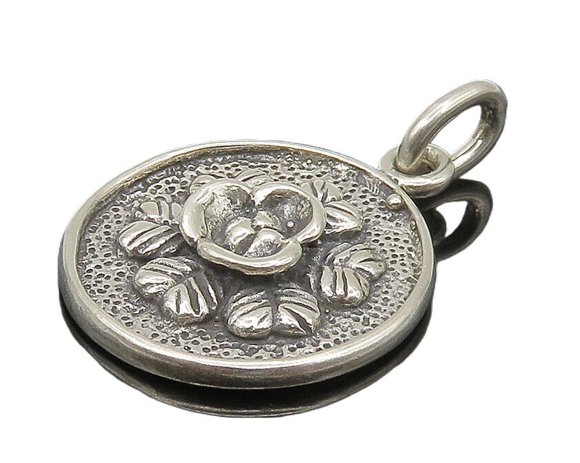 DESIGNER 925 Sterling Silver  Vintage Shiny Round Floral Motif Pendant PT13448