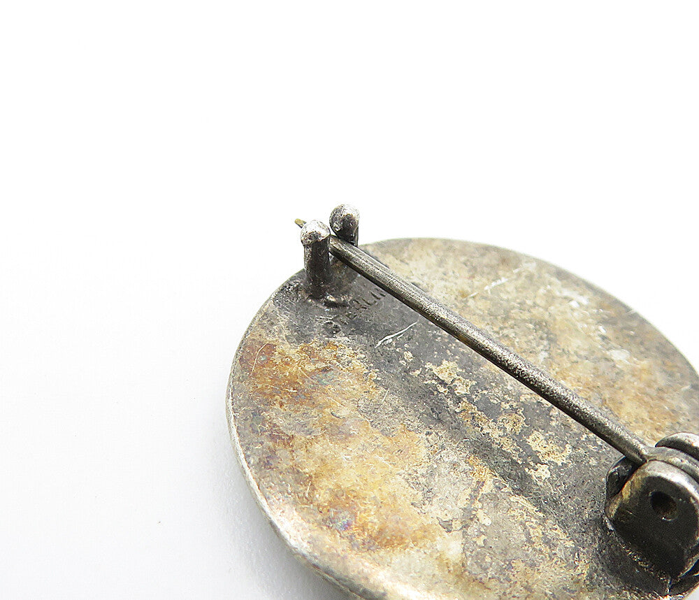 925 Sterling Silver  Vintage Dark Tone Etched Detail 30 Brooch Pin  BP1275