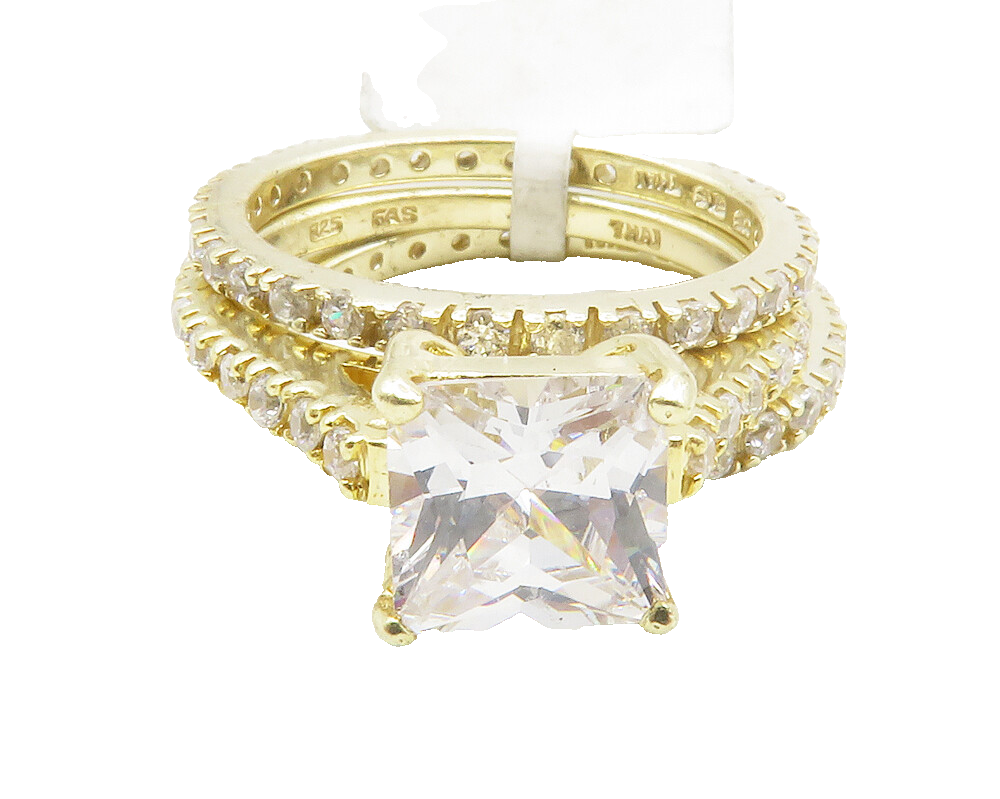 925 Silver  Shiny Cubic Zirconia Stacked Solitaire Accent Ring Sz 6  RG12409