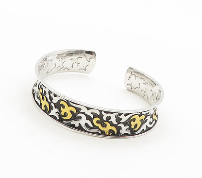 925 Sterling Silver  Shiny Two Tone Embossed Pattern Cuff Bracelet  BT6164