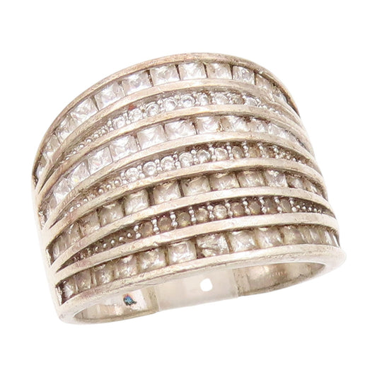 925 Sterling Silver Vintage Ring CZ Multi Row Channel Set Band  Sz 9  RG34440