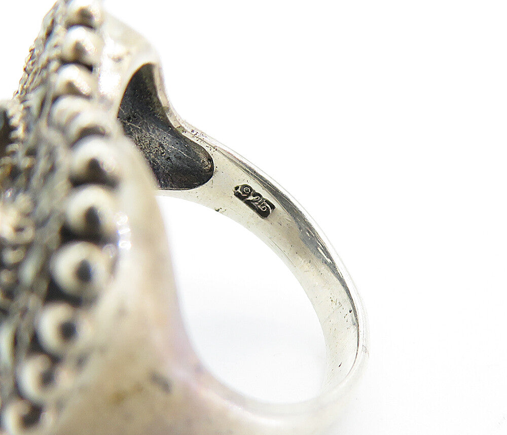 925 Silver  Vintage Hematite & Cubic Zirconia Cocktail Ring Sz 5.5  RG7729