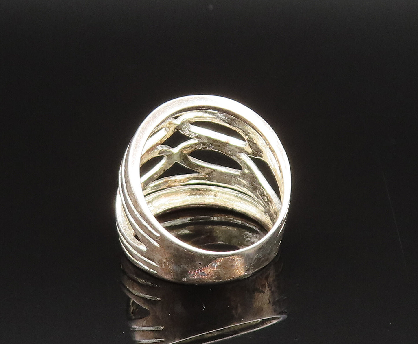 925 Sterling Silver  Vintage Open Oval Cutout Dome Ring Sz 8  RG25602