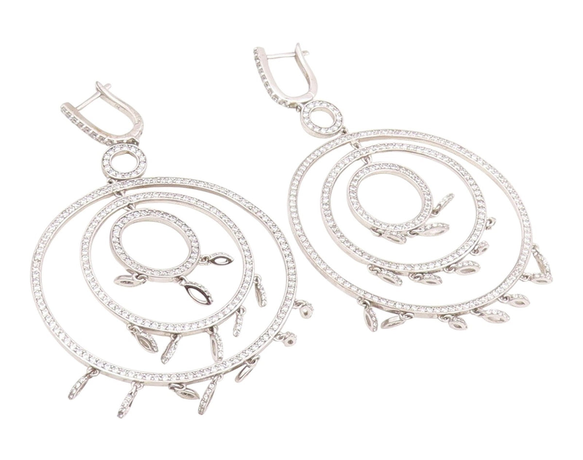 925 Sterling Silver Vintage Earrings CZ Multi Circle Chandelier Drop  EG14229