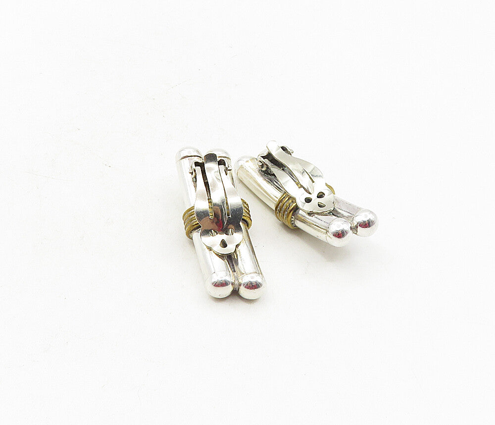 925 Sterling Silver  Vintage Two Tone Wrapped Non Pierce Drop Earrings  EG4727
