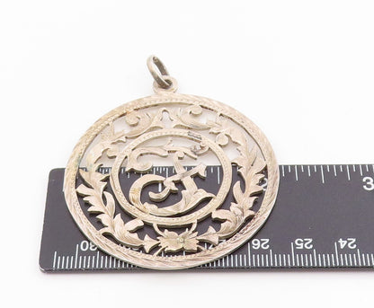 925 Sterling Silver Vintage Pendant Etched Openwork Floral Medallion  PT25665