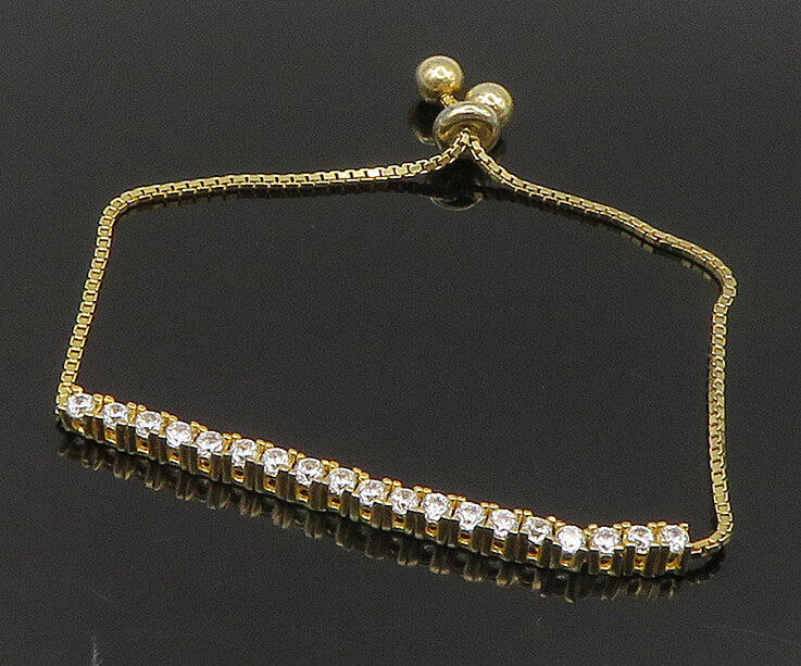 Gold Over 925 Silver  Cubic Zirconia Adjustable Child Box Chain Bracelet BT1101