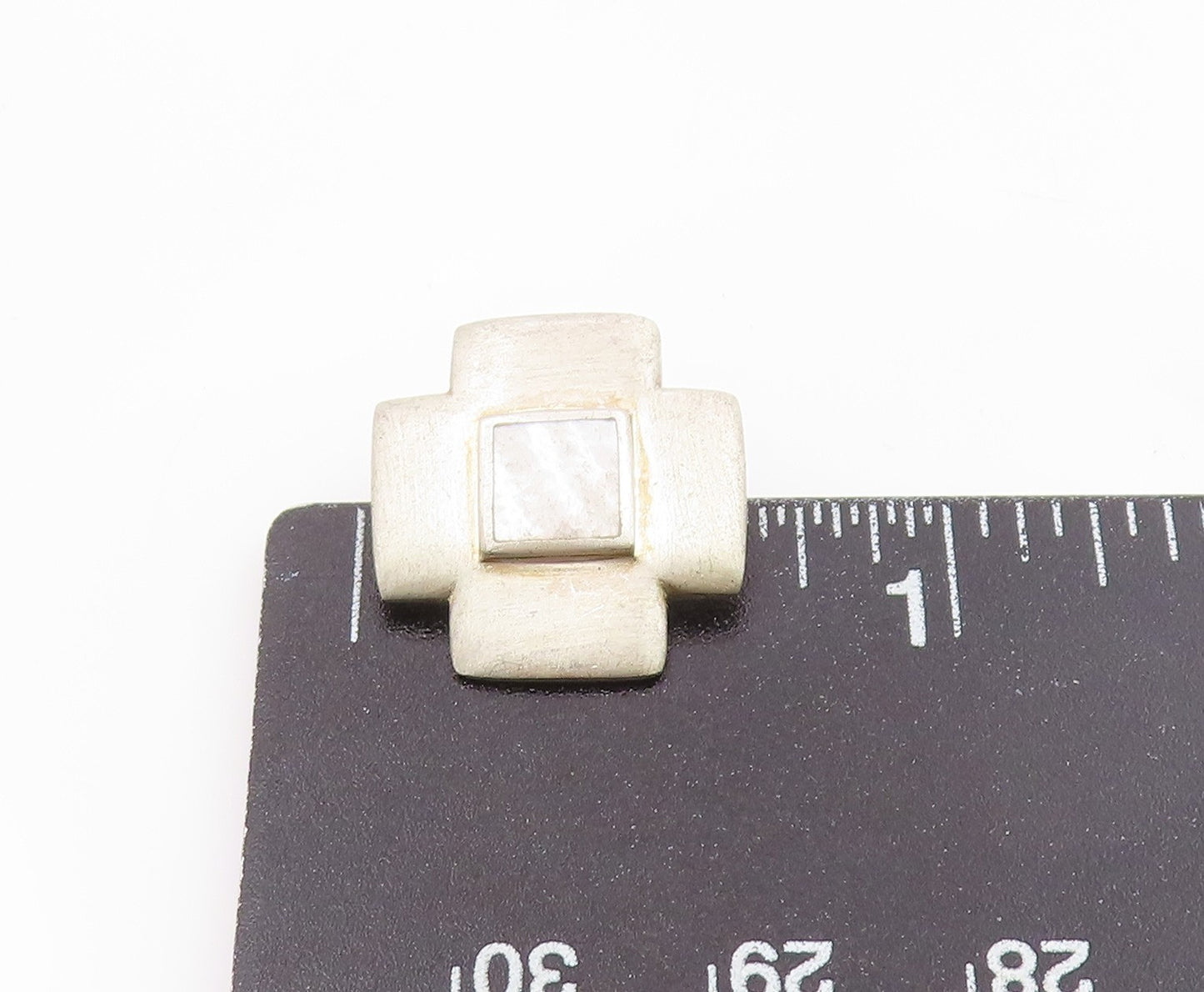 925 Sterling Silver Vintage Pendant Mother Of Pearl Inlay Cross Charm  PT25917