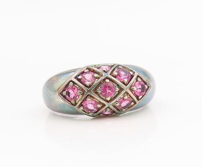 925 Sterling Silver Vintage Ring S & G Pink CZ Statement Band  Sz 10  RG35445