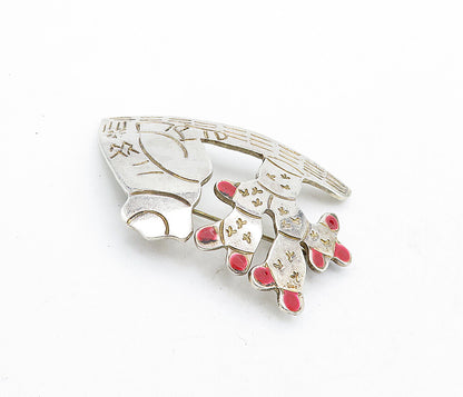 MEXICO 925 Sterling Silver  Vintage Enamel Desert Cactus Brooch Pin  BP2022