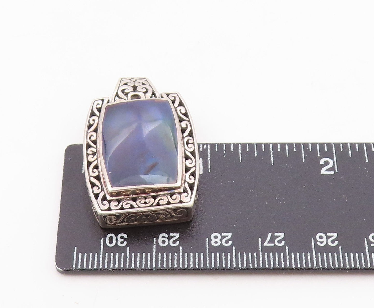 925 Silver  Vintage Inlaid Mother Of Pearl Swirl Scroll Pendant  PT21711