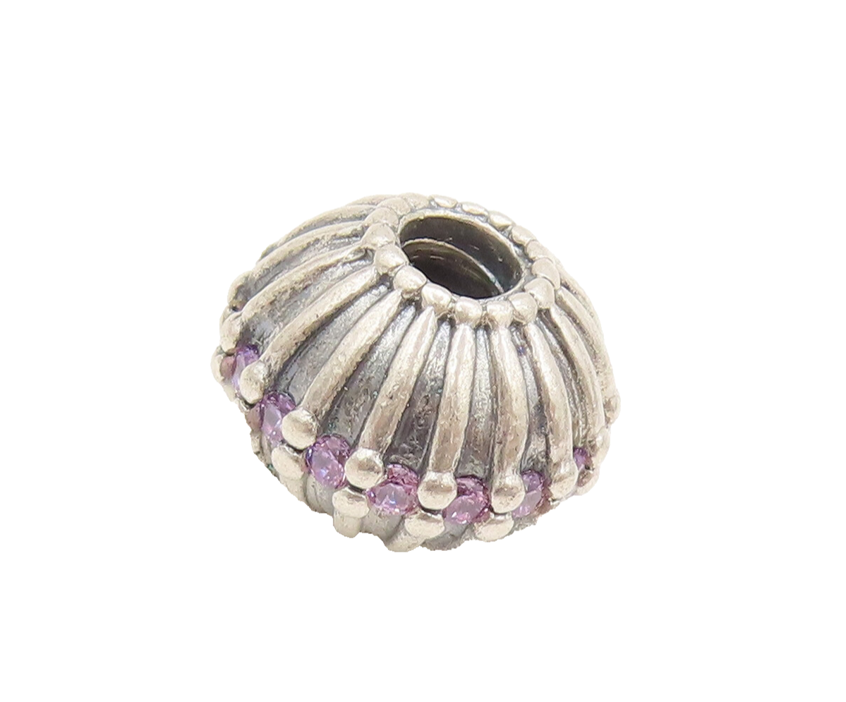 PANDORA 925 Sterling Silver  Vintage Solid Purple Stone Bead Pendant  PT22376