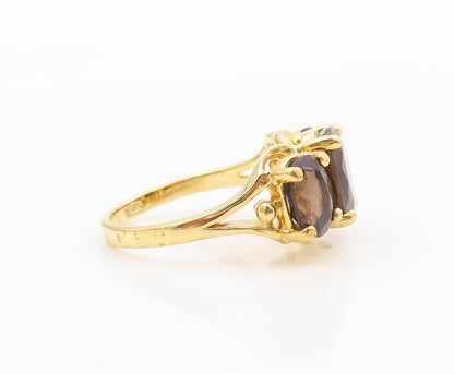 925 Sterling Silver Vintage Ring Gold Plated Smoky Quartz Band  Sz 8.5  RG35991