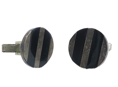 MEXICO 925 Sterling Silver Vintage Black Onyx Striped Cuff Links TR1287