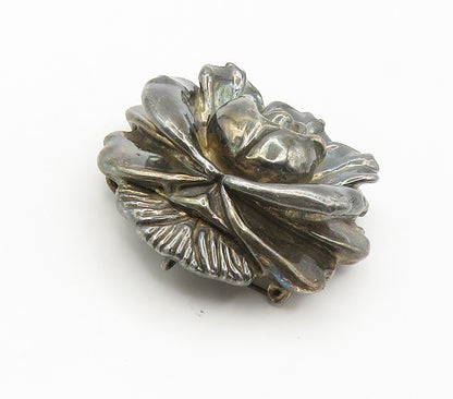 ISRAEL 925 Sterling Silver  Vintage Dark Tone Hollow Flower Brooch Pin  BP5979