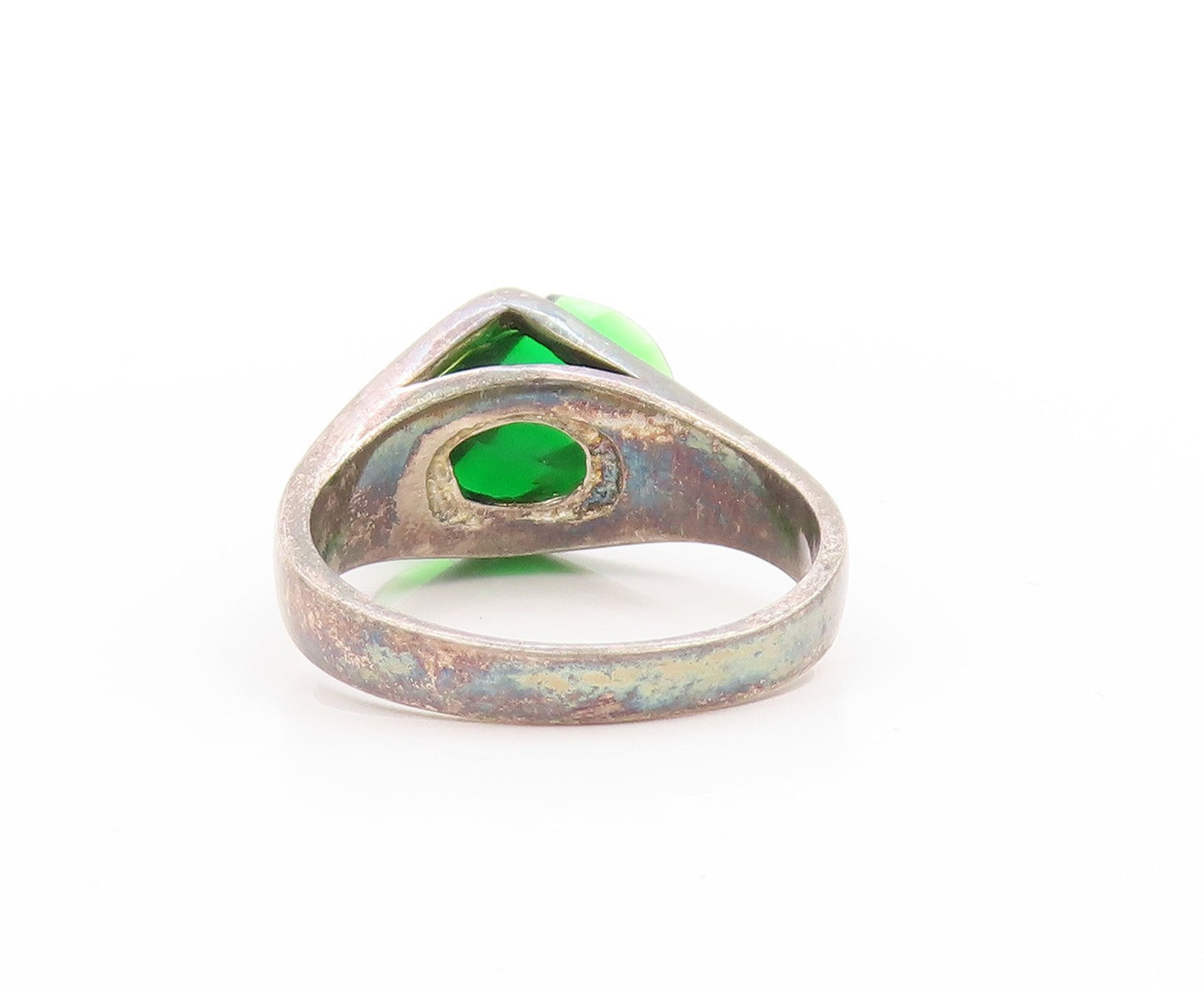 925 Sterling Silver Vintage Ring Deep Green CZ Minimalist Band  Sz 9  RG33644