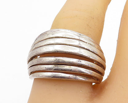 925 Sterling Silver  Vintage Shiny Ribbed Dome Design Band Ring Sz 9  RG5865