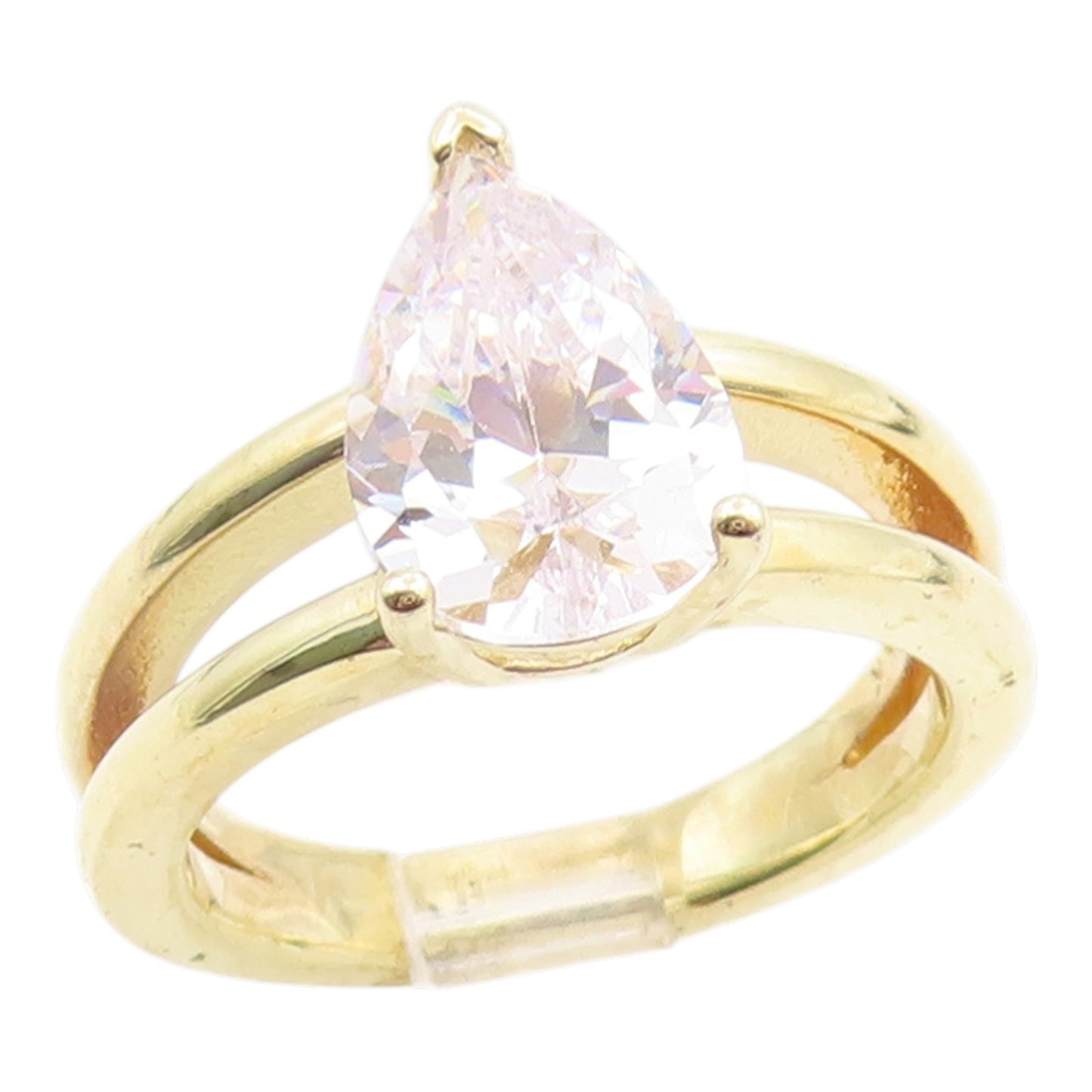 925 Sterling Silver Vintage Ring Gold Plated Elegant CZ Split Band Sz 7 RG35820