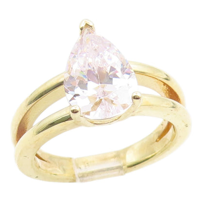 925 Sterling Silver Vintage Ring Gold Plated Elegant CZ Split Band Sz 7 RG35820