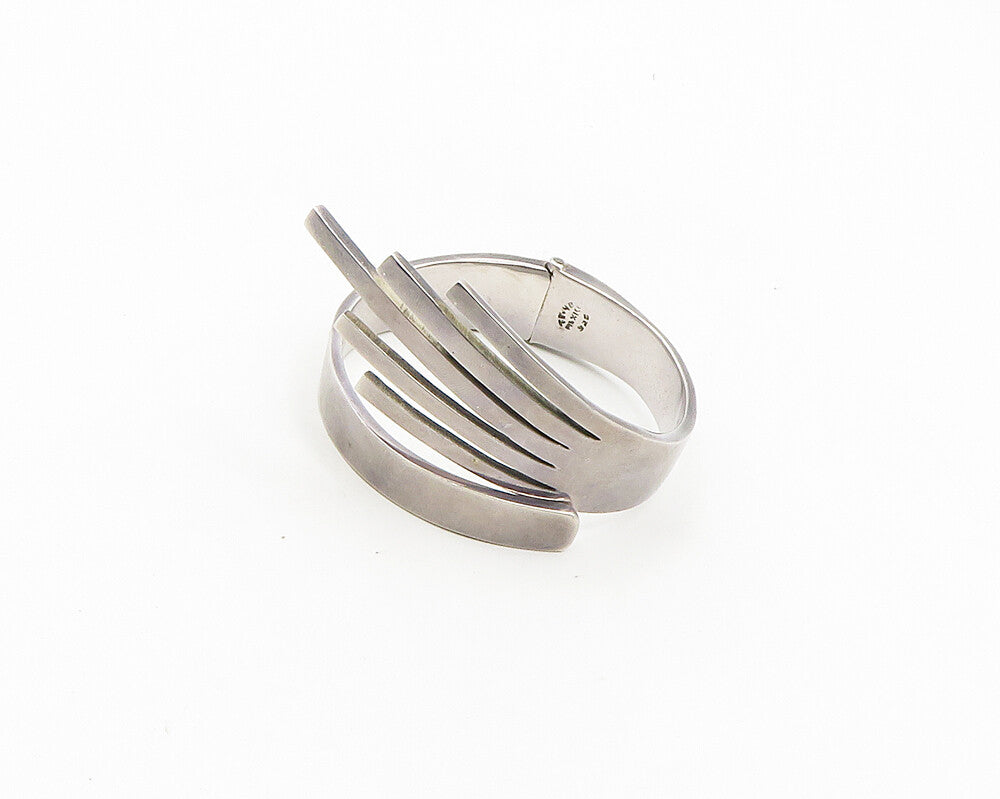 MEXICO 925 Sterling Silver  Vintage Modernist Bypass Cuff Bracelet  BT7455